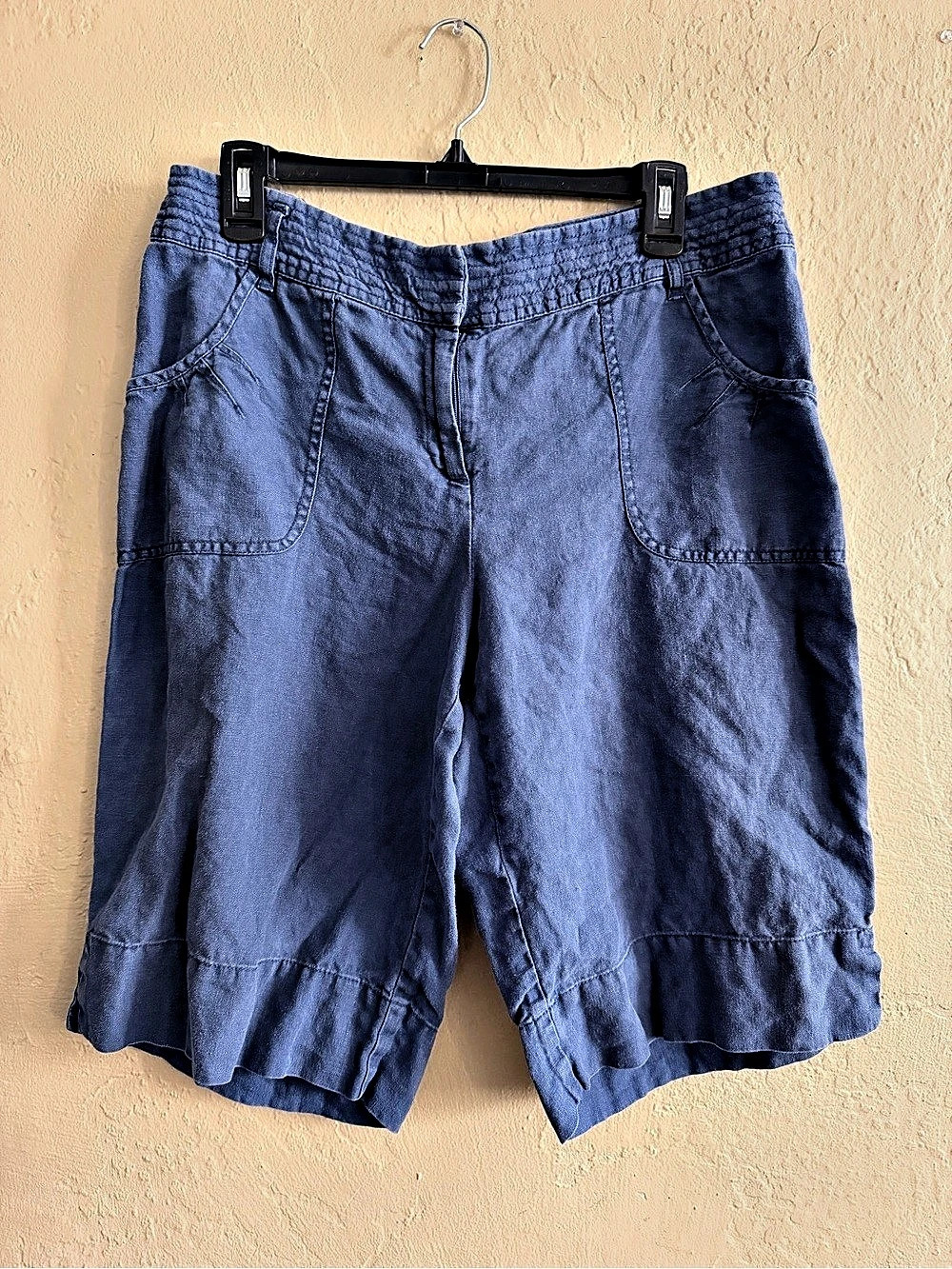 J Jill Genuine Fit Below Waist Bermuda Shorts Linen Blue Bermuda Shorts